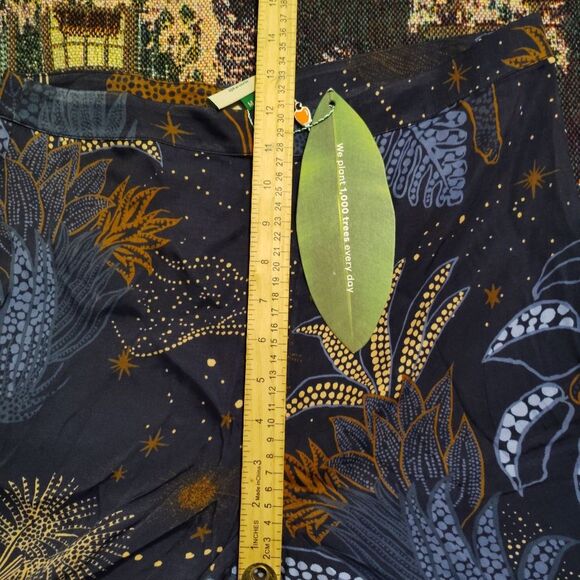 Farm Rio X Anthropologie Night Jungle Flare Pants Boho Flowy Silky SZ M - Picture 8 of 11